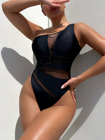 Corpo Luce - Black one-shoulder monokini with mesh