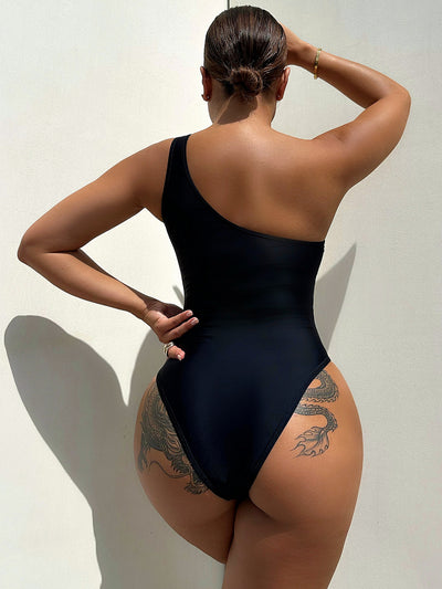 Corpo Luce - Black one-shoulder monokini with mesh