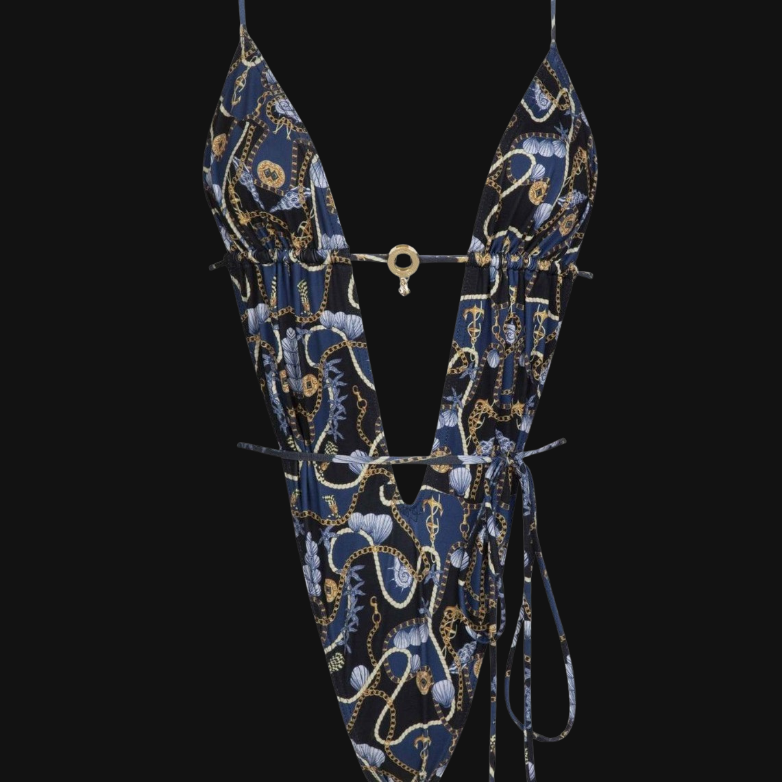 Blu Catena – Deep V-neck monokini with back lacing