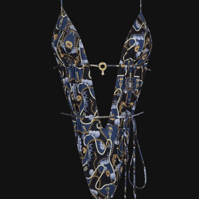 Blu Catena – Deep V-neck monokini with back lacing