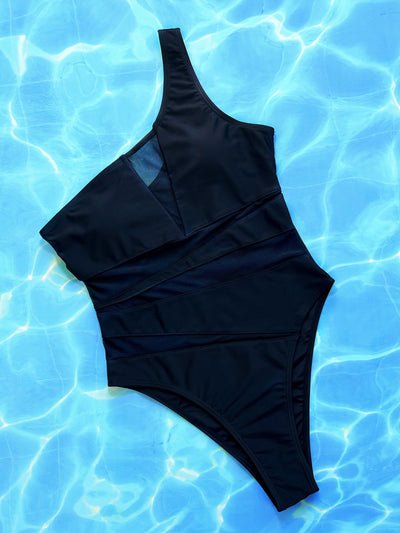 Corpo Luce - Black one-shoulder monokini with mesh